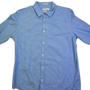 Calvin Klein Mens‎ L Blue Striped Long Sleeve Button Up Dress Shirt Non Iron